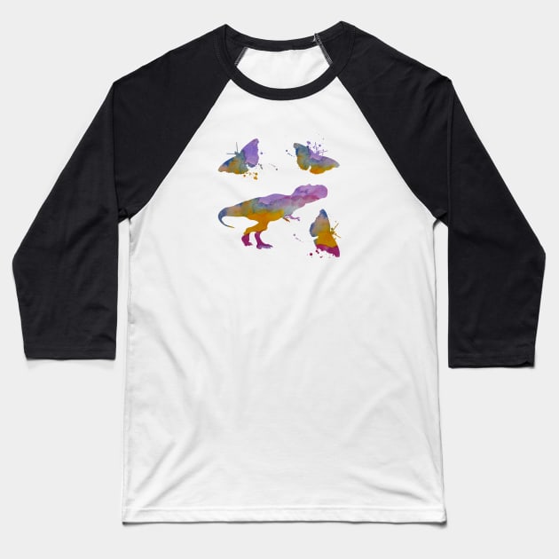 T-Rex Art, Tyrannosaurus Art, Dinosaur and Butterflies Baseball T-Shirt by BittenByErmines